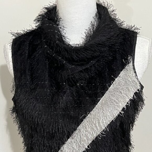 Jamie Sadock Sleeveless Fringe Top Black & Silver w/ Cowl Neckline - Picture 2 of 5